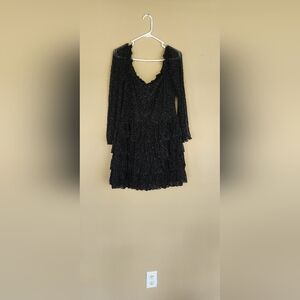 Black Ruffled Tiered Long Sleeve Sheath Dress